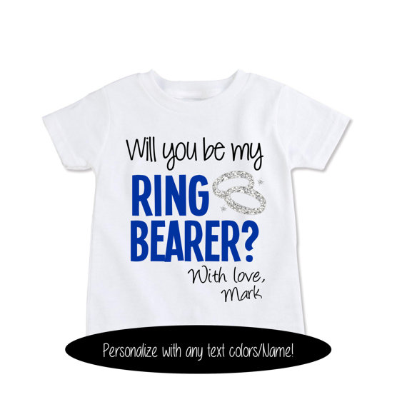 Wedding - Custom tshirt funny Ring Bearer gift, asking the ring bearer t shirt, faux glitter rings personalize with any text colors (EX 376)
