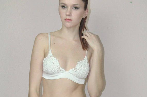 Wedding - cotton lace bralette with silk lining and band - BRIDAL lace - made to order