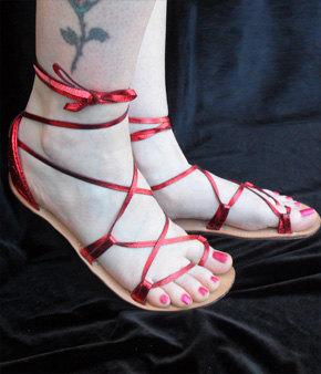 Hochzeit - BELLA CARIBE Leather Lace Up Sandals  Candy Apple RED   Metallic