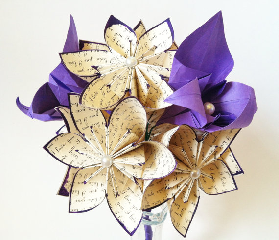زفاف - A dozen "I Love You's" - 12 paper flowers and orchids, one of a kind gifts for her, 1st anniversary, bouquet, origami, made to order
