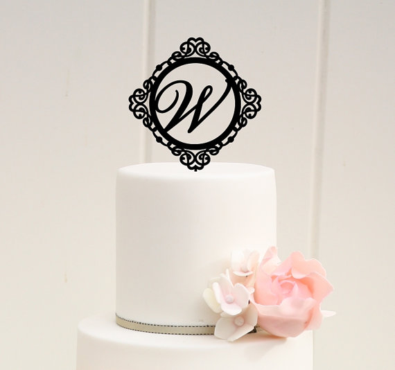 Wedding - Monogram Wedding Cake Topper Ornate Design Personalized with YOUR Initial - 5 Inch - 0125