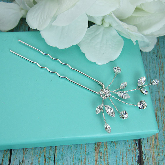 Свадьба - Swarovski crystal wedding hair pin, bridal hair accessories, rhinestone hairpin, crystal bridal hair pearl, bridal hairpins, hair stick