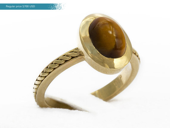 Wedding - Mothers Day 10% off-  Tiger Eye 14k gold ring, Unique Engagement Ring,  Promise ring, solitaire gold ring, filigree ring, Tiger eye ring