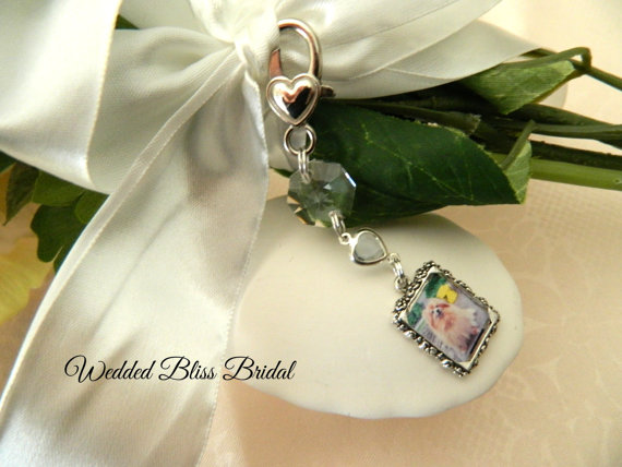 زفاف - Wedding Bouquet charm - - "something Blue" Heart charm -DIY Photo charm- Wedding keepsake- memory photo charm- Includes keepsake box
