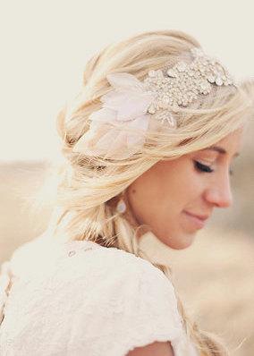 Wedding - The Classic Crystal and Petal Mini Bandeau (worn as a headband)- Michelle