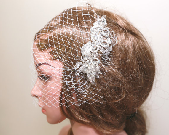 زفاف - Birdcage Veil, Bridal Hair Comb, Wedding Hair Comb, Flower Hair Comb, Flower Hair Comb, Rhinestone Flower Hair Comb, Hair Accessory