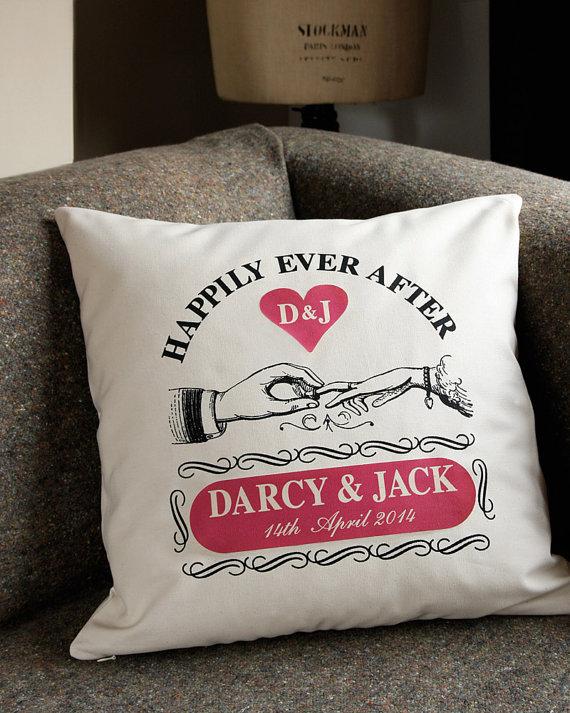 Wedding - Custom cushion cover, happily ever after wedding gift, engagement or anniversary cushion