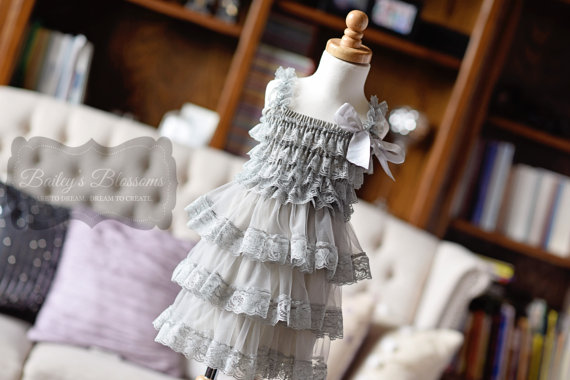 Wedding - Gray Lace Flower Girl Dress, baby lace dress, Country Flower Girl dress, Rustic flower Girl dress Layered lace dress, tiered lace dress grey
