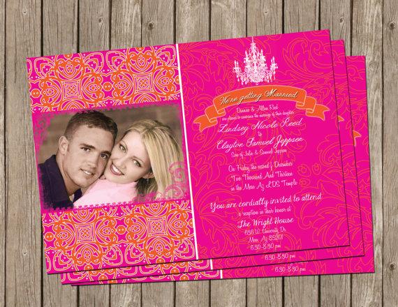 Wedding - Hot Pink and Orange, Wedding Invitation, Digital file, Printable