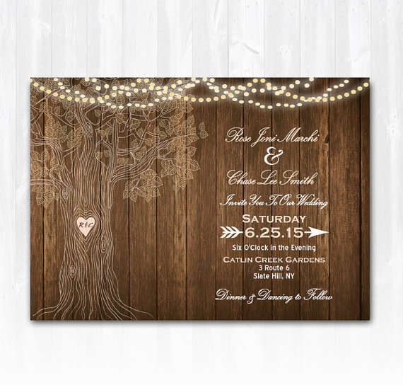 Wedding - Rustic Tree Wedding Invitation DIY PRINTABLE Digital File or Print (extra) Wood Wedding Invitation String Lights Wedding Invitation