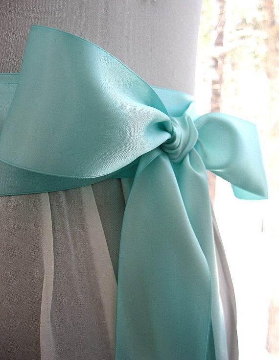 Wedding - Aqua blue Seafoam wedding sash, bridal sash, bridesmaid sash, bridal belt, 2.25 inch satin ribbon