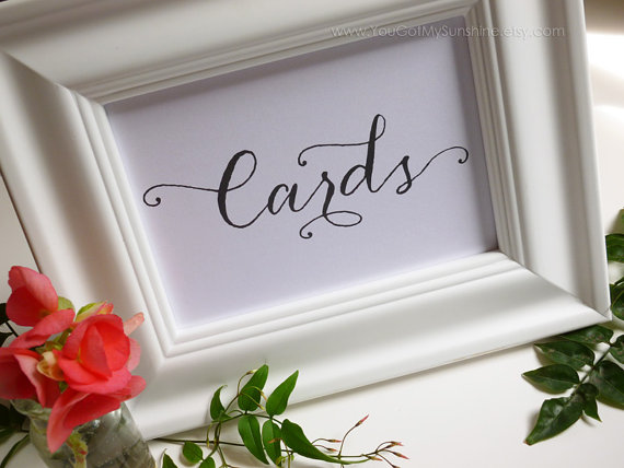 Wedding - Wedding Cards Table Sign - Decoration for Post box, basket or birdcage - Chic Romantic Elegant Calligraphy - Shimmer