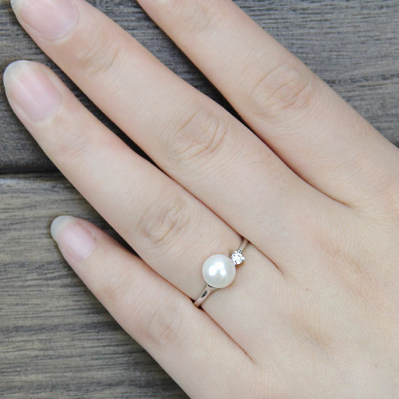 Genuine Pearl Ring,cz Engagement Rings,anniversary Ring