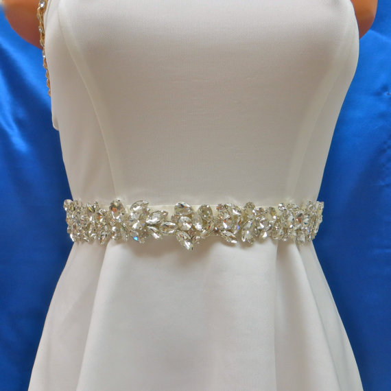 Wedding - Wedding Belt Sash, Bridal Belt Sash, Wedding Sash Belt, Bridal Sash Belt, Art Deco Applique, Swarovski Crystal Sash,  Swarovski Crystal Belt