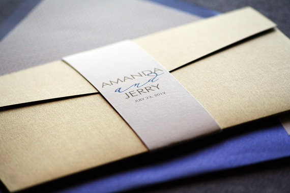 زفاف - Modern Calligraphy Wedding Invitation shown in Sapphire Blue, Gold, Grey and Cream, Build-Your-Invite Collection - DEPOSIT
