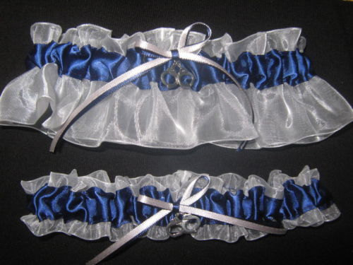 Свадьба - Double Heart Navy & White Bridal Keepsake Garter (or) Set - Silver Double Heart Charms - Plus Size Available - see pic for charm