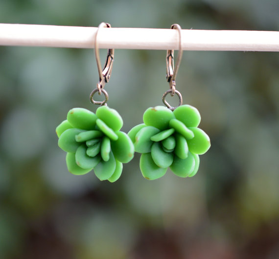 زفاف - Green succulent Earrings, Succulent Earrings, Succulent Wedding theme Jewelry, Succulent Flower Earrings