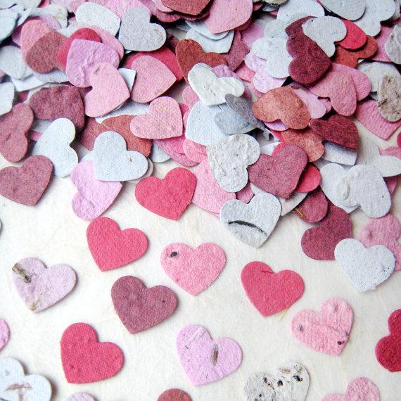 Hochzeit - 100 Seed Paper MINI Hearts - Plantable Flower Seed Paper - Add to Invitation