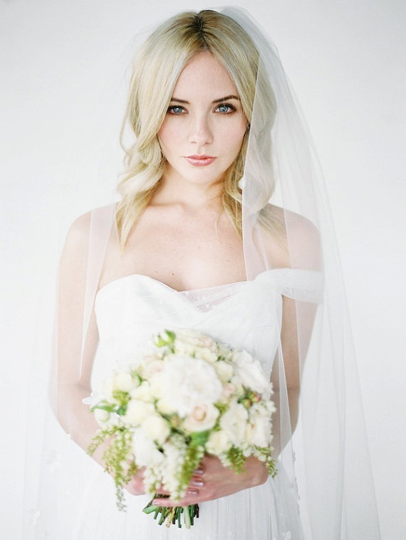 زفاف - HOLLY Fingertip Wedding Veil, Ivory Bridal Veil