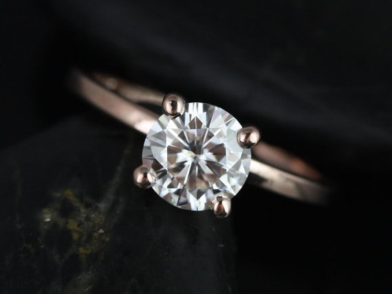 Mariage - Ella 7mm 14kt Rose Gold Round FB Moissanite Tulip Solitaire Engagement Ring (Other metals and stone options available)