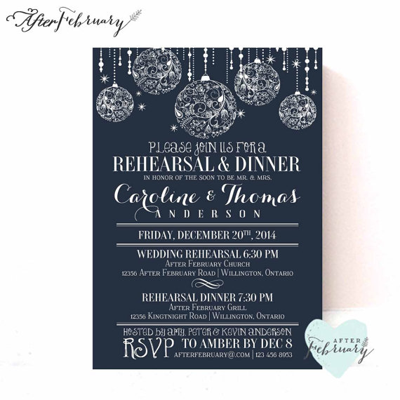 Свадьба - Printable Wedding Rehearsal Dinner Invitation - Ornament Custom Font Color - Dark Blue Navy -  Printable No.662