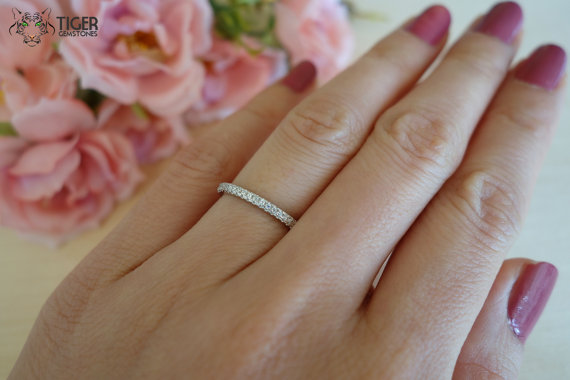 زفاف - Small, Brilliant Round Cut, Half Eternity Wedding Band Only, Engagement Ring, 1.5mm Man Made Diamond Simulants, Bridal Ring, Sterling Silver