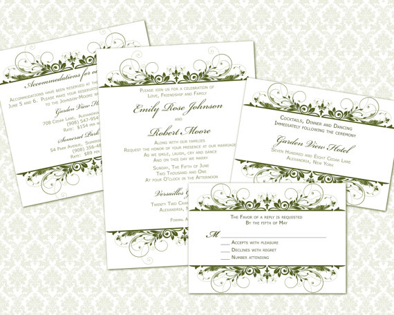 Wedding - DIY Wedding Invitation Template Set (5x7 invitation & enclosure cards) 