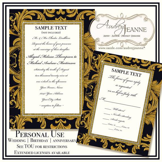 Mariage - COMMERCIAL Weddings Engraved Foliage Swirl Scroll Motif Damask Invitation Layout A7, A2 Frames png Files Digital Frame Border E15-06A-COM