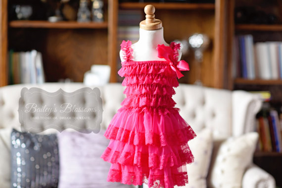 Hochzeit - Hot Pink Lace Flower Girl Dress, baby lace dress, Country Flower Girl dress, Rustic flower Girl dress, Layered lace dress, tiered lace dress