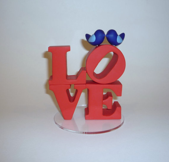 Mariage - LOVE wedding cake topper with love birds