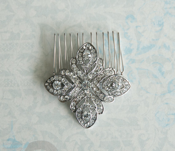 زفاف - Isabella - Diamond Shape Silver Rhinestone Hair Comb