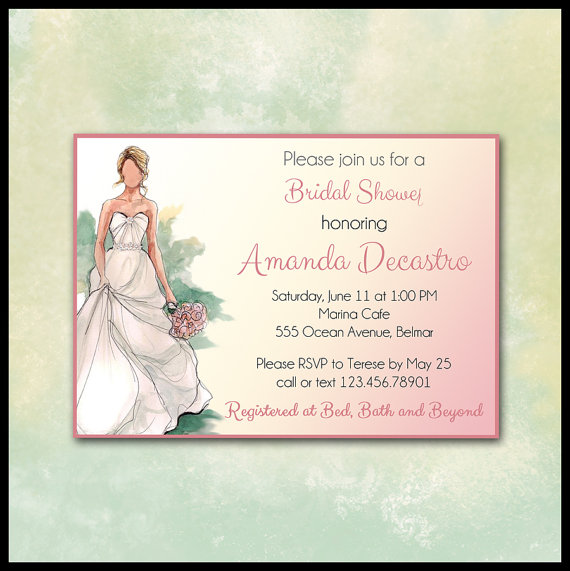 زفاف - Bridal Shower Invitation / Bride To Be / Pink Green Cream / DIY PRINTABLE / Made to Order / 5x7 / Digital Download