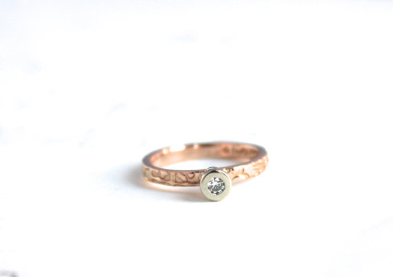 زفاف - ethical diamond engagement ring . handmade 14k rose and white gold conflict free diamond ring . unique engagement ring ready to ship size 5