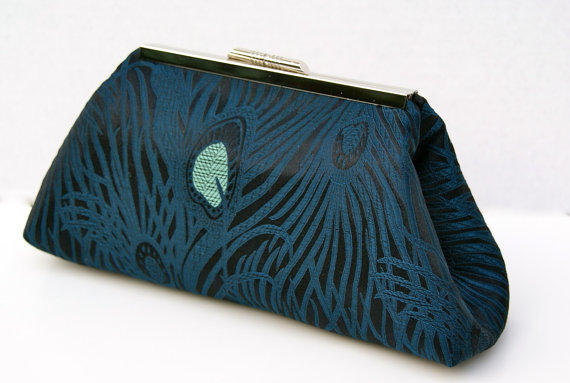 Hochzeit - Teal Peacock Bridal Clutch Handbag Custom Made for Wedding Party, Bridesmaids or Gift Dark Teal or various colors