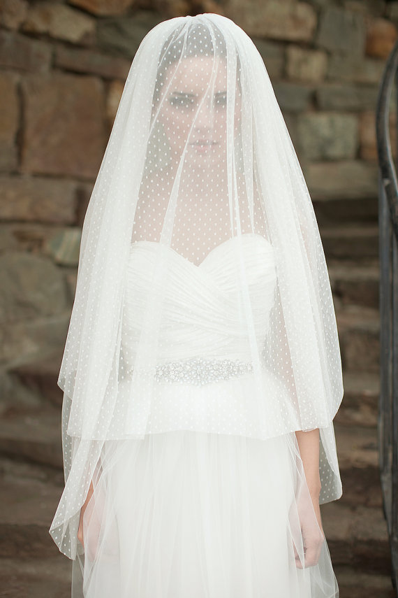زفاف - Dotted Fingertip Veil, Bridal Veil with Blusher, Swiss Dot Veil, Double Layer Veil - Michele MADE TO ORDER- Style 8713
