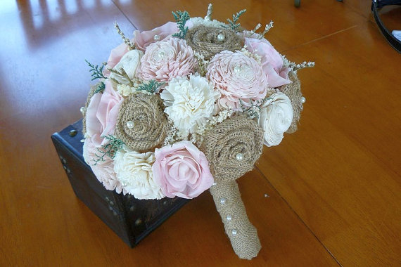 Hochzeit - Wedding Burlap Bouquet, Sola pink Bouquet, Alternative Bouquet, Burlap Bouquet, Handmade Bouquet,