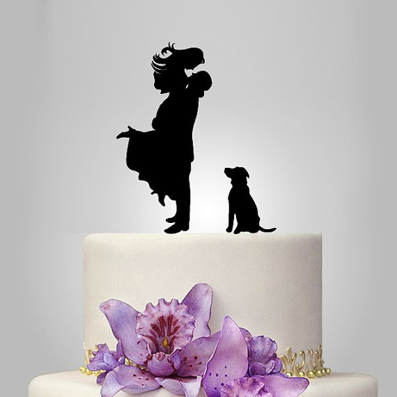 Hochzeit - wedding Silhouette Cake Topper, Pet Silhouette, Wedding Cake Topper, Bride and Groom Cake Topper, dog wedding cake topper