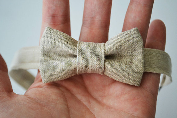 زفاف - Infant Bow Tie in Neutral Linen