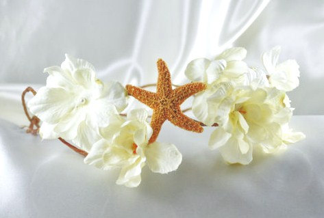 زفاف - Flower Bridal Crown Head Wreath Starfish Headband, Ivory Flowers Bohemian Flower Crown Perfect for a Beach Wedding