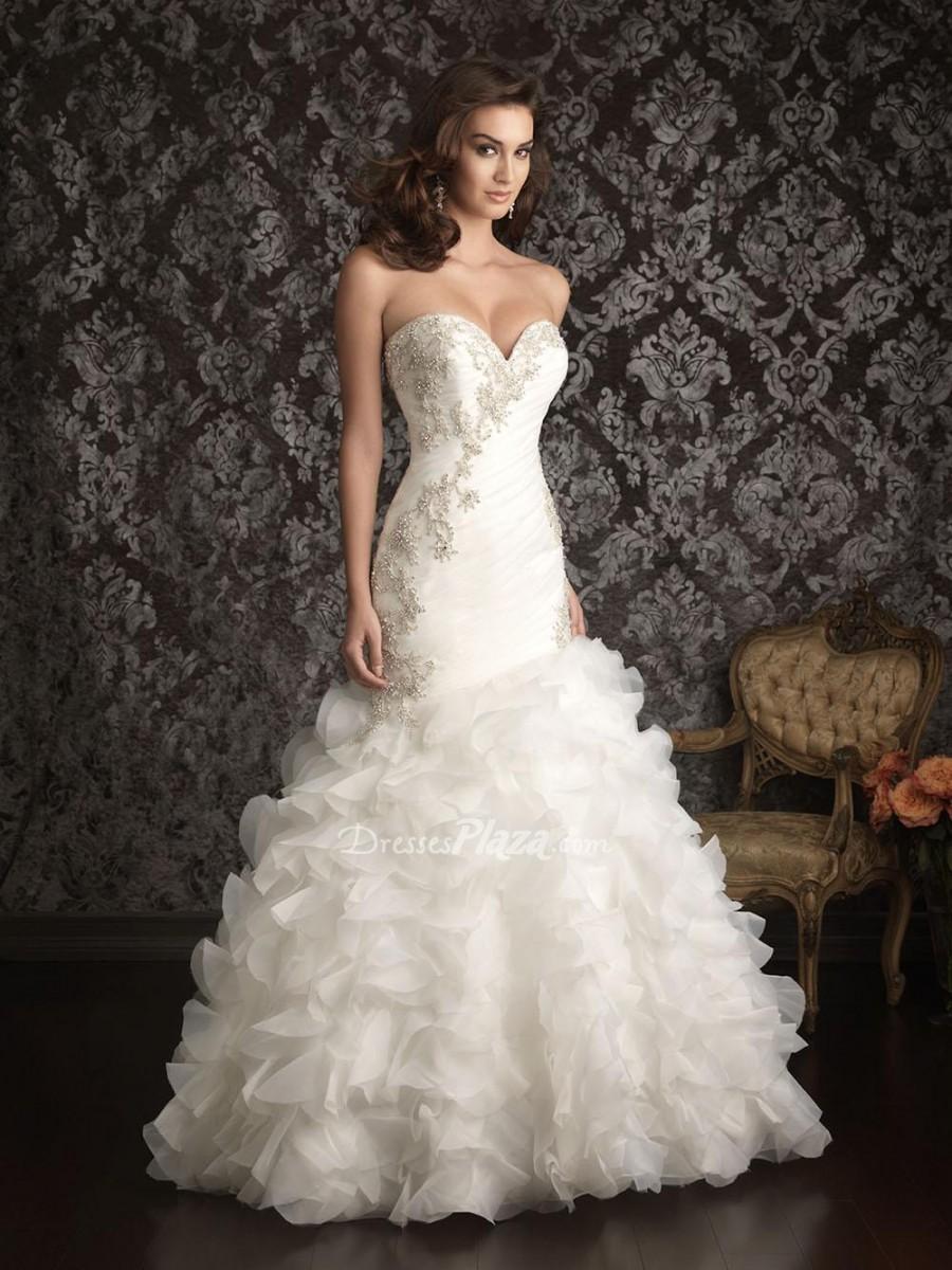 Hochzeit - Beaded Embroidered Bodice Sweetheart Drop Waist A-line Ruffle Skirt Bridal Gown