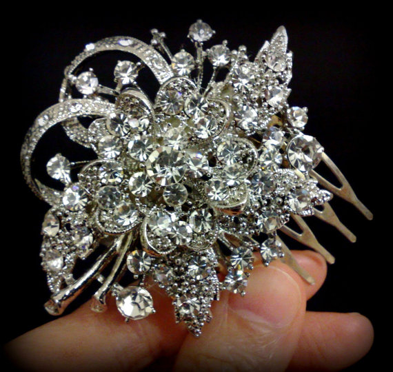 Hochzeit - Vine Bridal Hair Comb, Crystal Flower Headpiece, Swarovski Hair Jewelry, Floral Hair Comb, BOUQUET