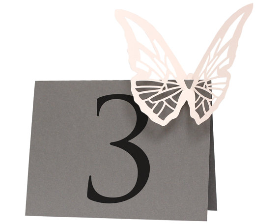 زفاف - Butterfly Table Numbers - sign, slate gray, blush pink, delicate, wedding shower, baby shower, monarch, lasercut, simple elegance, marriage