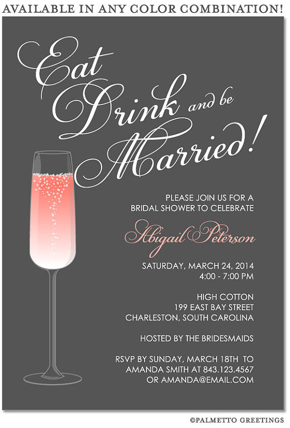 زفاف - PRINTABLE - Eat, Drink and Be Married Happy Hour Champagne Bridal Shower, Engagement Party, Couples Shower Invitation - CUSTOM COLORS