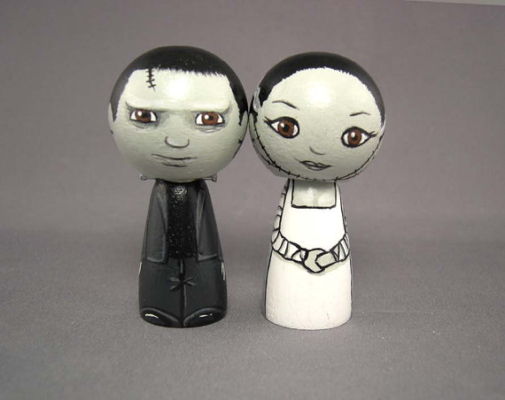 Mariage - Frankenstein and Bride Wedding Cake Toppers Kokeshi horror dolls