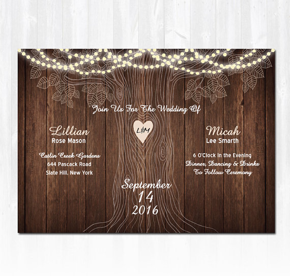 Hochzeit - Rustic Tree Wedding Invitation with String Lights DIY PRINTABLE Digital File or Print (extra) Country Wedding String Lights Wedding