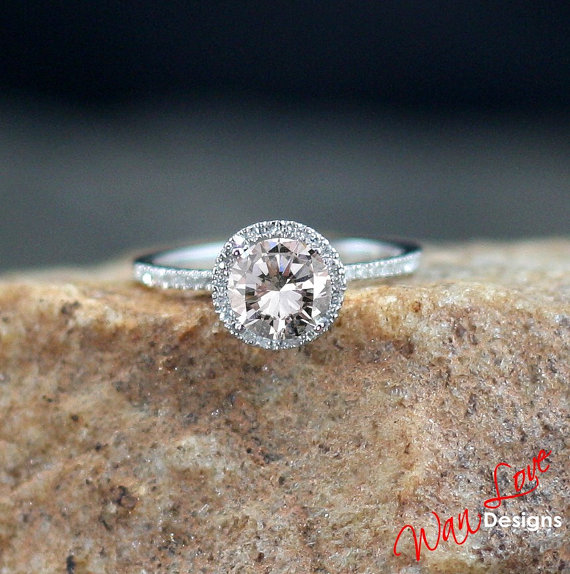 Hochzeit - Sample Sale Ready to ship-White Sapphire & Diamond Round Halo Engagement Ring 1ct 6mm Siz 6.5 Resizable-Wedding-Anniversary-Silver w Rhodium