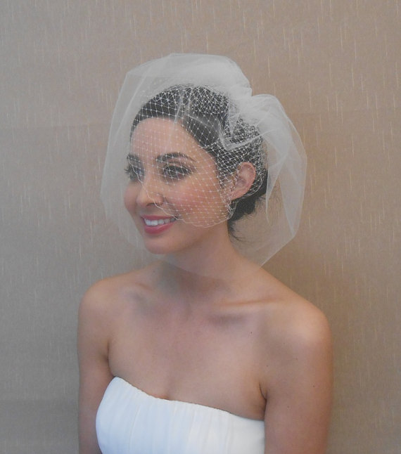 Wedding - Double layer Russian and tulle birdcage veil in ivory, white, or black - Ready to ship in 1 week