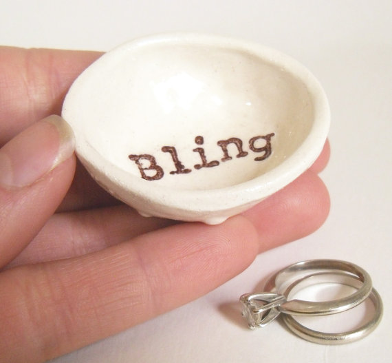 Mariage - BLING RING DISH for wedding gift bridal shower gift for bride engagement gift for engagement party handmade ring holder for ceremony