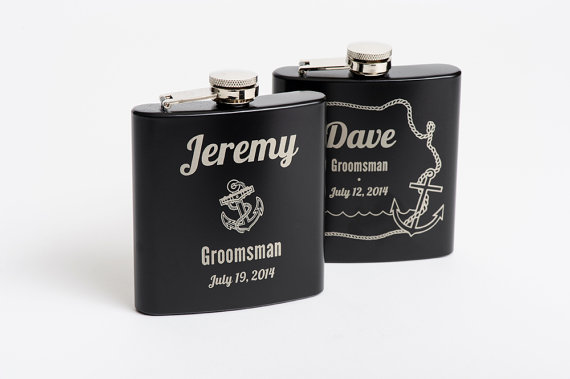زفاف - Personalized Best Man Gift, Engraved Groomsmen Gift, Nautical Wedding, Anchor Designed Flask, Engraved Stainless Steel Flask, Flask