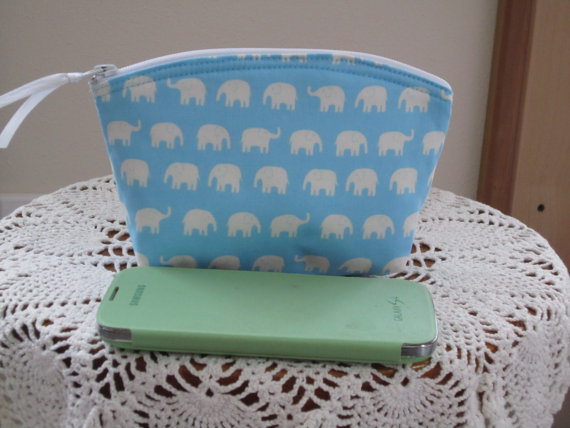 Mariage - Tiny Elephants Cosmetic Bag Clutch Zipper Purse   Made in the USA Bridal Wedding